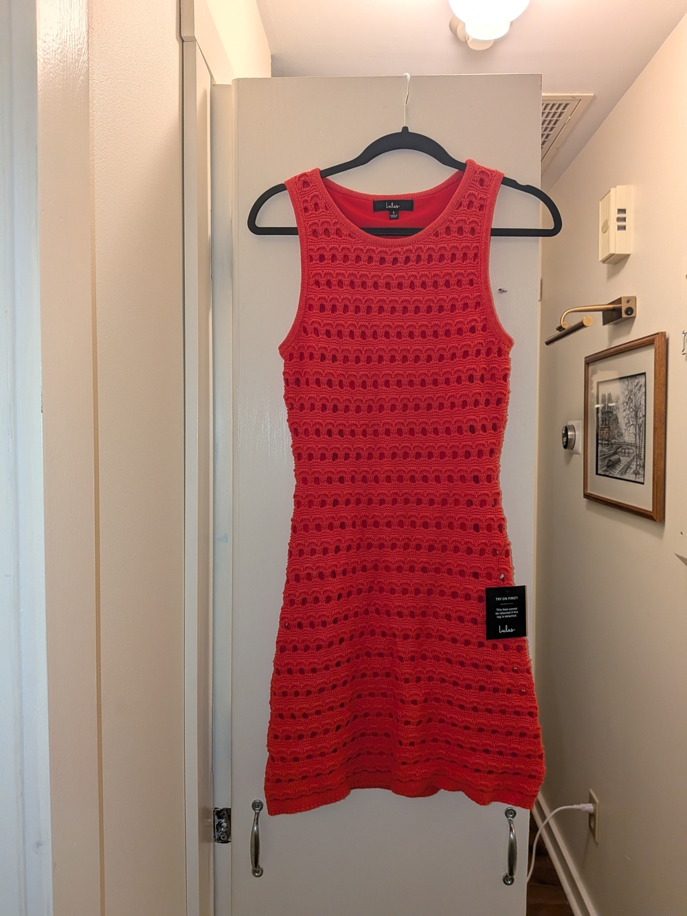 Lulu's Coral Orange Crochet Tank Mini Dress Size Small